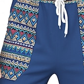 baratos Feriado-Homens Calças de linho Calças Calça verão Cintura elástica Com Cordão Perna reta Geométrica Conforto Respirável Comprimento total Casual Diário Feriado Férias Vintage Preto Branco