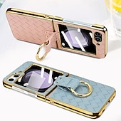 cheap Samsung Cases-Phone Case For Samsung Galaxy Z Flip 6 Z Flip 5 Z Flip 4 Z Flip 3 Back Cover Ring Buckle Shockproof Retro PU Leather