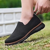 billige Sneakers til herrer-slip-on strikkede joggesko for menn, pustende mesh-overdel med komfortabel passform, uformelle lette sko for hverdags- og utendørsaktiviteter
