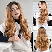 levne Syntetické trendy paruky-Syntetické paruky Vlnitá Curly Weave Vrstvený střih S ofinou na stroji Paruka 26&quot; A1 Umělé vlasy Dámské Klasické Pohodlné Zářící barvy Zlatá