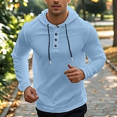 cheap Basic T shirts-Men&#039;s T Shirt Tee Tee Top Long Sleeve Hooded Summer Solid / Plain Color Fashion Designer Adjustable Drawstring Hood Vacation Street Going out Black White Dark Gray Top Tee for Men