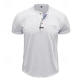 tanie Casualowa koszulka Henley-Męskie Koszulka z guzikami Podkoszulek Koszula Henley Koszulki Krótki rękaw Henley Lato Równina Moda Designerskie Podstawowy Kieszeń Urlop Ulica Wyjściowe Czarny Biały Wino Top Tee dla mężczyzn