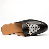 preiswerte Halbformell-Schwarze Slipper für Herren mit geprägtem Logo und goldenem Akzent, lässige flache Schuhe für den Alltag und das Büro