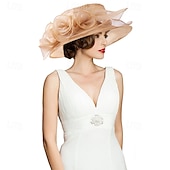 economico Cappelli per feste-cappello da chiesa da donna Kentucky Derby con tesa larga, cappello da sposa con fiori e foglie