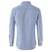 preiswerte Herrenhemd zum Knöpfen-Herren Hemd Sommerhemd Lässiges Hemd Knopfhemd Schwarz Weiß Rote Marineblau Blau Langarm Streifen Kargen Urlaub Hawaiianisch Button-Down Bekleidung Polyester Modisch Brautkleider schlicht Komfortabel