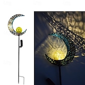 abordables Lumières de décoration du Ramadan-lampes solaires de jardin extérieur – soleil &amp;Lampes solaires à LED en forme de flamme de lune, lampes de pelouse de paysage en fer rétro pour la décoration des allées, des cours et des patios