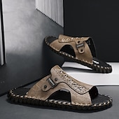 abordables Sandalias casuales-Sandalias casuales marrones para hombre con tira de cuero y elegantes detalles de costura: cómodas para usar a diario, en la playa y para salidas relajadas