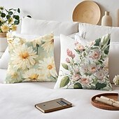 baratos estilo floral e plantas-Capa Decorativa de Almofadas Florais 1PC Capa de Almofada Quadrada Macia para Sofá do Quarto Sala de Estar