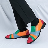 levne Poloformální-pánské vícebarevné patchworkové slip-on společenské boty – výrazné mokasíny inspirované vintage na večírky, jevištní představení a módní události