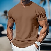 economico magliette di base-Per uomo Maglietta Manica Corta Scollo a V Estate Semplice Moda Classico Confortevole Scollo a V Casuale Sportivo Ferie Blu chiaro Marrone Scuro Nero Maglietta Top per Uomo