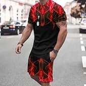 cheap Men's Printed Tees sets-Men's 3D Print 2pcs Tees sets Summer Tops Short Sleeve Short Pants Crew Neck Sport Casual Outdoor Vacation Daily Printed Summer Violet Robin's Egg Blue Pink