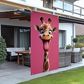 tanie Okładki drzwi-Zabawne Zwierzęta Dekoracje Drzwi Pokrycia Drzwi Giraffe Gobelin Zasłona Drzwi Dekoracja Tło Wewnątrz/Zewnątrz Baner Drzwi dla Domku Wiejskiego