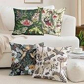 baratos estilo floral e plantas-Capa Decorativa de Almofadas de Insetos Florais 1PC Capa de Almofada Quadrada Macia para Sofá do Quarto Sala de Estar Primavera Verão