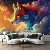 baratos Taquestres de Blacklight-Tapeçaria Blacklight Brilha no Escuro Festa Brilhante Reativa ao UV Psicodélica Nebulosa Animal Raposa Paisagem Natural Tapeçaria de Parede Arte Mural para Sala de Estar Quarto