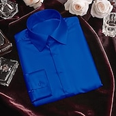 baratos Camisas de cetim masculinas-Homens Camisa Social Blusa de cetim Camisa casual camisa de botão Tecido Casamento Férias Preto Branco Vinho Azul Marinha Manga Longa Lapela Primavera &amp; Outono Roupa
