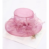 levne Party klobouky-organza church fascinator svatební čajový dýchánek derby klobouky pro ženy květina široká krempa sluneční klobouk