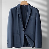billiga Herrars klassiska kavajer-Herr Linne blazer Kavaj Företag Cocktailfest Bröllopsfest Mode Ledigt Vår Höst Ramie Ensfärgat Ficka Knappar Bekväm Enkelknäppt Blazer Svart Vinröd Marinblå Armégrön