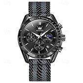 cheap Quartz Watches-New Olevs Men&#039;S Business Watch Luminous Calendar Moon Phase Display Multi-Functional Quartz Watch Nylon Strap Waterproof Sports Watch