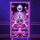 olcso Ajtófedelek-Fekete fény ajtódíszek ajtóborítás világító sötétben mandala bohémi buddha ajtófalikárpit ajtófüggöny dekoráció háttér beltéri/kültéri ajtó banner a bejárati ajtóra vidéki házhoz