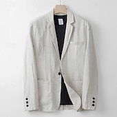 cheap Men&#039;s Blazers-Men&#039;s 100% Linen Blazer Blazer Business Cocktail Party Wedding Party Fashion Casual Spring Autumn / Fall 100% Linen Plain Buttons Pocket Comfortable Single Breasted Blazer White Navy Blue khaki Gray
