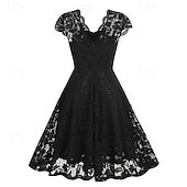 levne Šaty-Elegantní 50. léta Retro Ke kolenům Šaty A-Line šaty Čajové šaty Krajka A-Linie Dámské Vánoce Karneval Nový rok Maturita Denní nošení loučení se svobodou nevěsty Dospělé Šaty pro návrat domů Léto