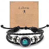 billiga Festtillbehör-multilayer constellation zodiac läder armband handgjorda vävda stjärntecken wrap armband armband för kvinnor män smycken födelsedagspresent