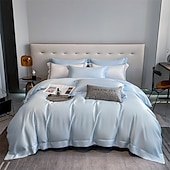 economico Set copripiumino-Set di Biancheria da Letto in Cotone Egiziano Bianco Solido Luxury Soft Brushed con Bordo Scolpito Completo Copripiumino Copripiumino per Regine e King Size con Federe