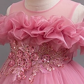 preiswerte Kleider für die Blumenmädchen-Blumenmädchenkleid Mädchen Formelle Kleidung Prinzessinenkleid Party Kleid Hochzeit Besondere Anlässe bezaubernd Süß Rüschen Zip Feste Farbe Kurzarm Rundhalsausschnitt Weiß Champagner 4-13 Jahre