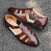 preiswerte Kleidungs-Sandalen-Schwarze Fischersandalen aus Kunstleder für Herren mit Schnallenriemen und Aussparungsdesign, stilvoll und bequem für die Freizeit, den Outdoor- und Sommergebrauch