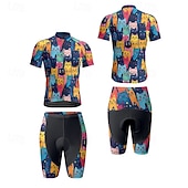cheap Men's Clothing Sets-Men's Cycling Jersey with Shorts Short Sleeve Mountain Bike MTB Road Bike Cycling Summer Spring Autumn / Fall Navy Blue Royal Blue Blue Cat Bike Front Zipper Sweat wicking Comfortable Breathable