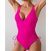 abordables One Pieces &amp; Tankinis-Mujer Traje de baño Escote en V Profunda Espalda Abierta Bañadores Color sólido Bañadores Negro Azul Marino Transpirable Secado rápido Ligero Sin Mangas - Natación Surf Playa Verano Primavera