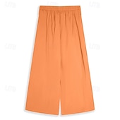cheap Retro-Men&#039;s Linen Pants Trousers Summer Pants Drawstring Elastic Waist Wide Leg Plain Comfort Breathable Full Length Casual Daily Holiday Fashion Classic Style Pumpkin White Micro-elastic