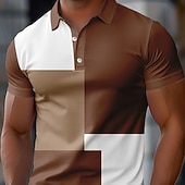  Herren Farbblock Rugby-Poloshirt Kurzarm Polo-Shirts Hemden mit Kragen Lässig Outdoor Schule Athleisure Alltagskleidung 3D-Druck Sommer Frühling Herbst Braun