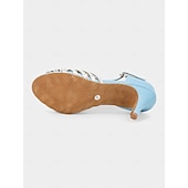 abordables Chaussures de danses latines-chaussures de danse à lanières bleu clair et argent pour femmes - sandales latines à talons hauts avec fermeture à boucle pour la pratique et les spectacles de danse