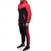 cheap Men&#039;s Tracksuit &amp; Hoodie-Men&#039;s Workout Set Tracksuit Full Zip Hoodie Hoodie &amp; Pants Outfit Set Hoodie Hooded Outdoor Daily Sports Pocket Drawstring 2 Piece Color Block Black White Red Polyester Activewear Classic Casual