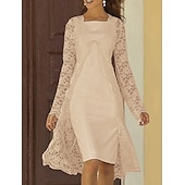 abordables Avec veste-Robe de mariée à deux pièces pour mère de la mariée invitée de mariage église élégante décolleté carré longueur genoux chiffon dentelle sans manches robe à veste avec couleur solide taille