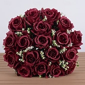 abordables Cadeaux-Cadeaux de Noël pour les femmes Maman Elle bouquet de roses artificielles en soie jaune réaliste de 18 pcs - décoration intérieure cadeau pour amis et famille - parfait pour la Saint-Valentin Noël