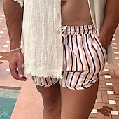 baratos shorts de natação masculinos-Homens Bermuda de Surf Shorts de Natação Calção Justo de Natação Calção Com Cordão Cintura elástica Listrado Conforto Secagem Rápida Curto Diário Feriado Piscina Moda Casual Amarelo Rosa