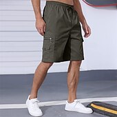 cheap Outdoor-Men&#039;s Cargo Shorts Shorts Summer Shorts Drawstring Elastic Waist Multi Pocket Plain Comfort Wearable Knee Length Outdoor Sport Daily Fashion Casual Black Navy Blue