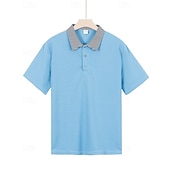 economico Polo classica da uomo-Per uomo Camicia da golf Golf Polo da golf Ufficio Informale Bavero Manica corta Essenziale Moderno Color Block Collage Bottoni Estate Primavera Standard Bianco Blu marino Azzurro cielo Cachi Camicia