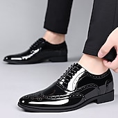 baratos Formal-sapatos brogue masculinos de couro envernizado preto - estilo formal clássico para negócios, escritório e ocasiões especiais