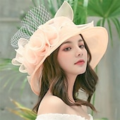 economico Cappelli per feste-cappello da chiesa da donna Kentucky Derby con tesa larga, cappello da sposa con fiori e foglie