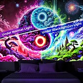 זול שטיחי קיר של Blacklight-שטיח באור שחור מואר בחושך מסיבת מוארת בתגובה ל-UV טאיצ&#039;י זן מטושטש לאנדסקייפ טבע תלוי שטיח אמנות קיר קיר לסלון חדר שינה