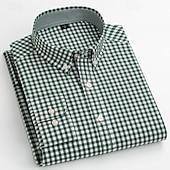 cheap Men&#039;s Button Down Shirts-Men&#039;s Shirt Dress Shirt Button Up Shirt Plaid Wedding Party Red Blue Green Dark Blue Long Sleeve Lapel Spring Fall Clothing Apparel Buttons