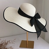 economico Accessori-cappello di paglia a tesa larga per donna, protezione solare estiva, cappello a tesa larga, cappello da spiaggia con fiocco da mare, cappello da sole