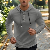 cheap Basic T shirts-Men&#039;s T Shirt Tee Tee Top Long Sleeve Hooded Summer Solid / Plain Color Fashion Designer Adjustable Drawstring Hood Vacation Street Going out Black White Dark Gray Top Tee for Men