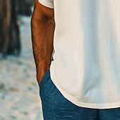 tanie Cotton Linen T-shirts-Men's Tee Cotton T Shirt Bamboo T-shirt Short Sleeve V Neck Summer Spring Solid Color Vintage Fashion Oversize Vacation Casual Daily White Top Tee for Men