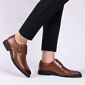 economico Formale-scarpe eleganti da uomo in similpelle marrone con design allacciato, eleganti calzature formali per ufficio, matrimoni ed eventi speciali