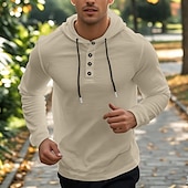 cheap Basic T shirts-Men&#039;s T Shirt Tee Tee Top Long Sleeve Hooded Summer Solid / Plain Color Fashion Designer Adjustable Drawstring Hood Vacation Street Going out Black White Dark Gray Top Tee for Men