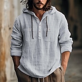 voordelige Straat-Voor heren Overhemd linnen overhemd Zomer overhemd Strand hemd Overhemd met capuchon Effen Casual Dagelijks Zwart Wit blauw Bruin Lange mouw Capuchon Lente zomer Kleding